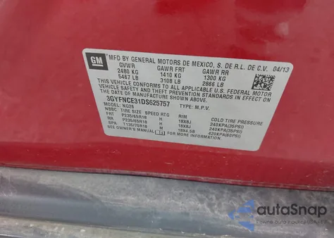 2013 Cadillac Srx Luxury Collection from USA, damaged, VIN 3GYFNCE31DS625757